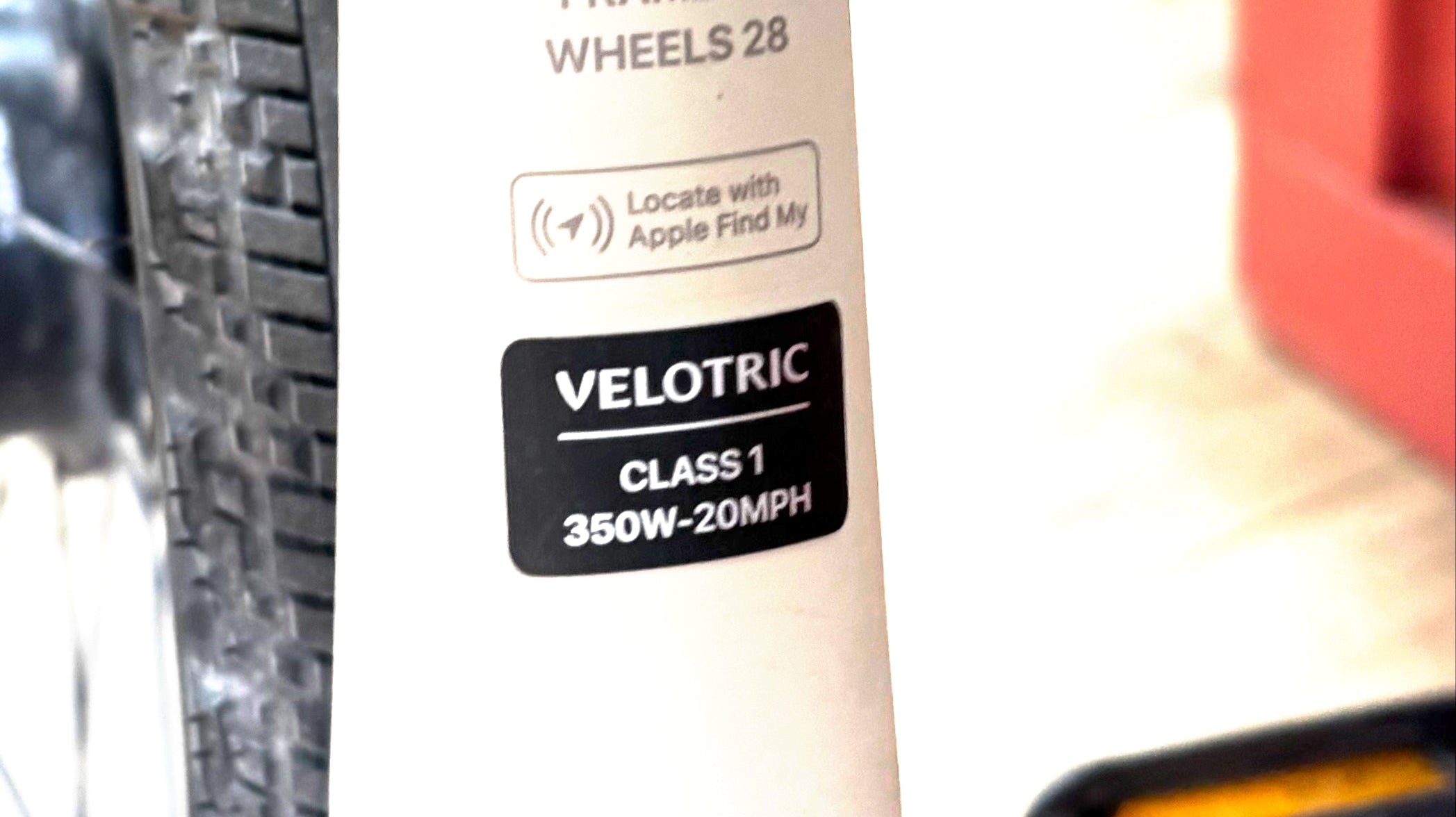 Close-up of CyclErie Class 1 eBike label, meeting Colorado’s 2025 eBike law requirements