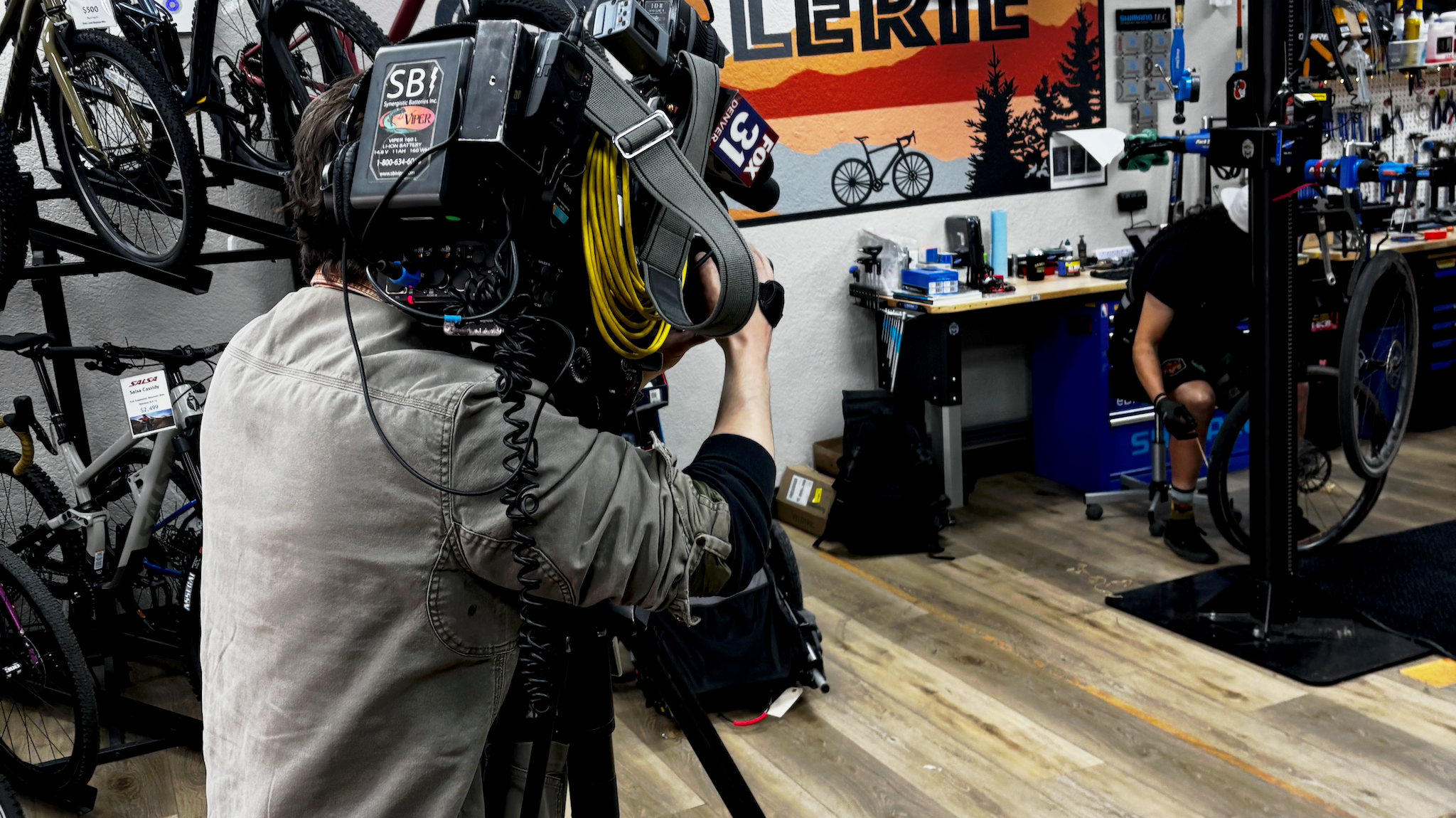 KVDR Fox 31 Denver inside of CyclErie Bike Shop