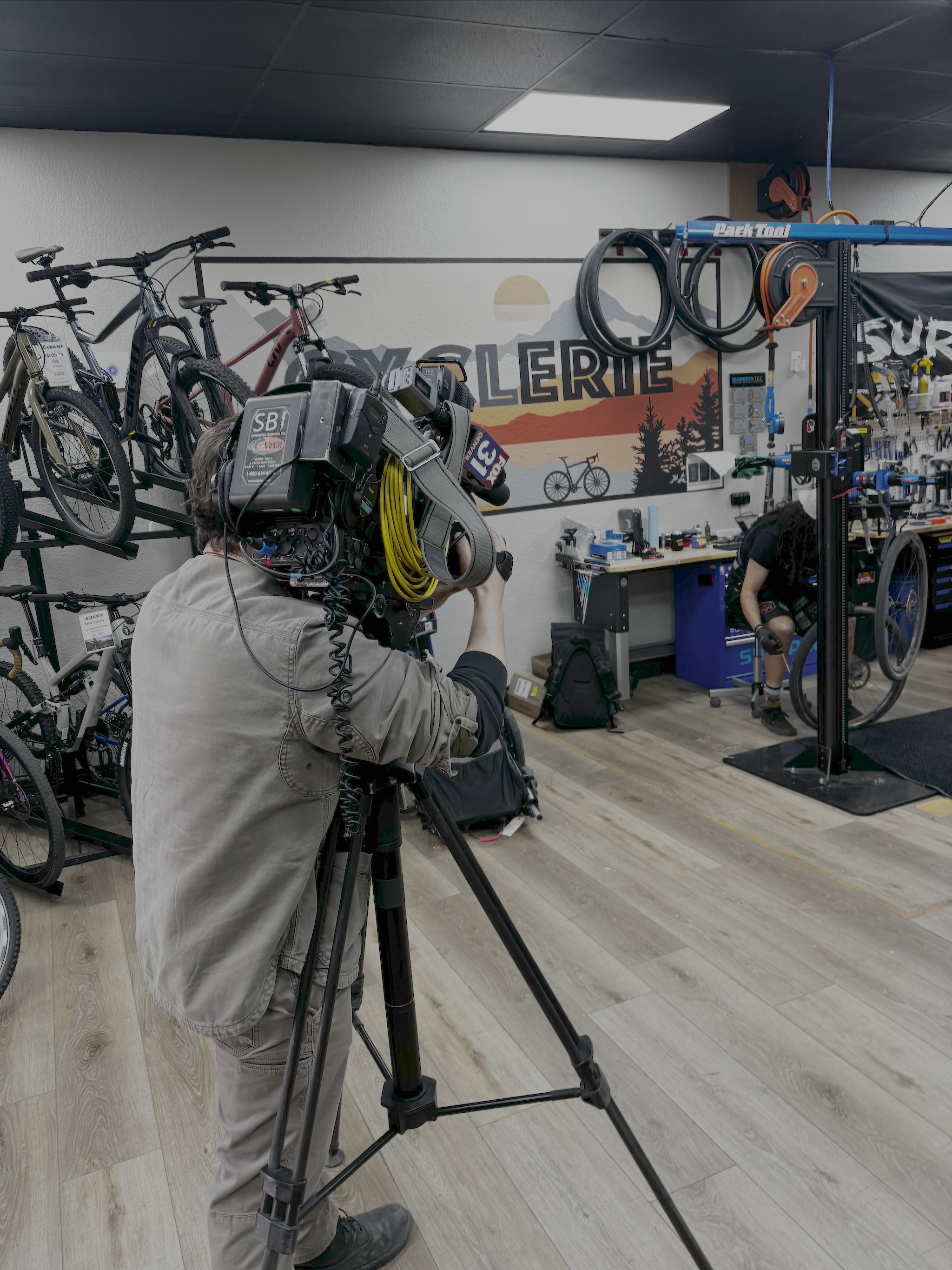 KVDR Fox 31 Denver inside of CyclErie Bike Shop