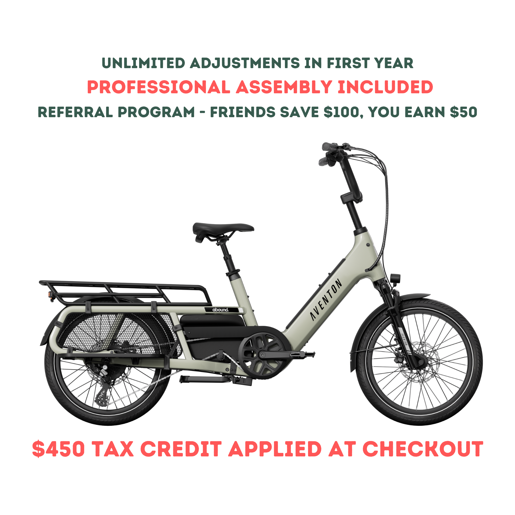 Aventon Abound LR cargo e-bike in sage green available at CyclErie in Erie, CO.