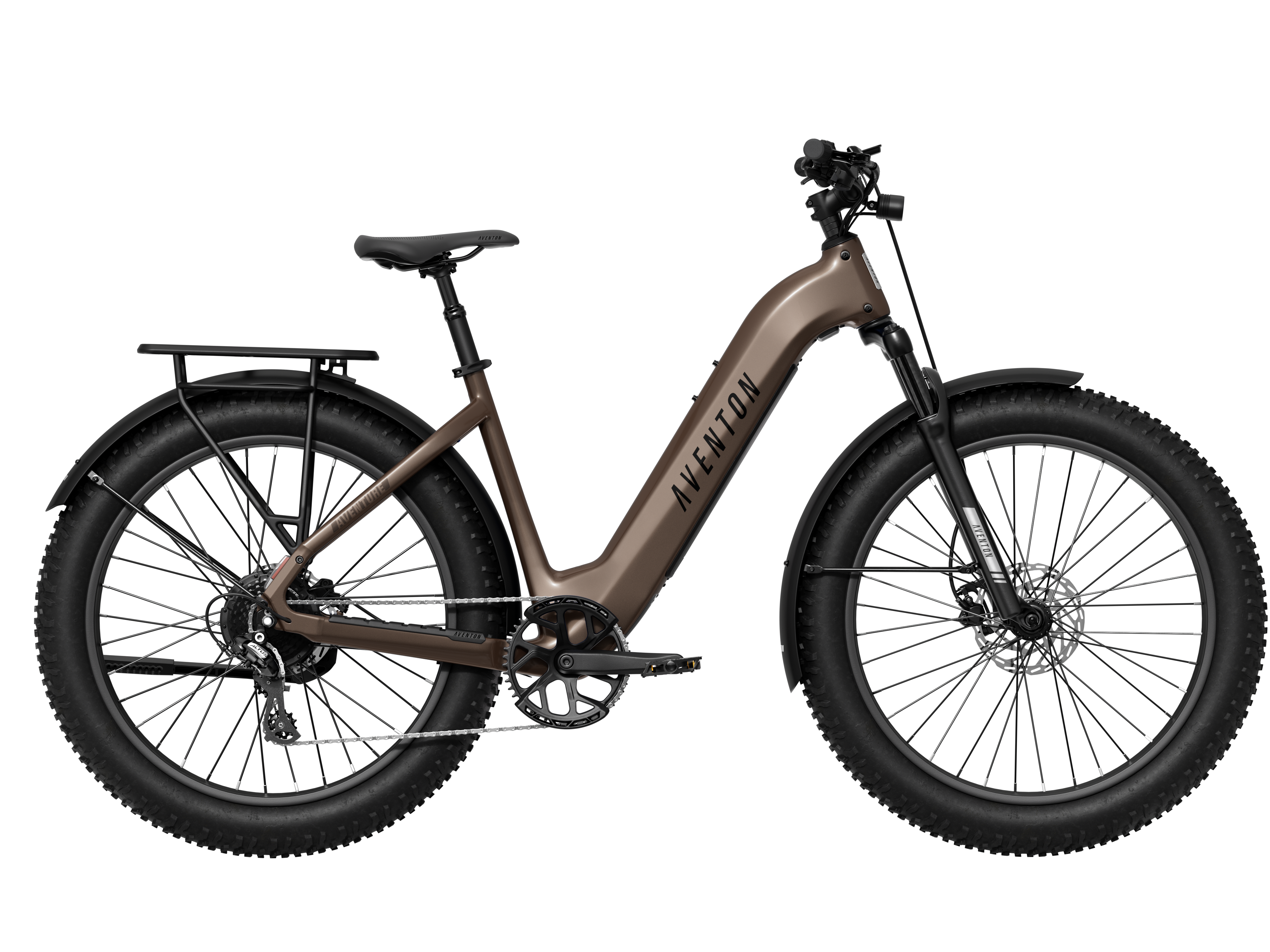 Aventon Aventure 3 Java fat tire electric bike side view available at CyclErie in Erie, CO.