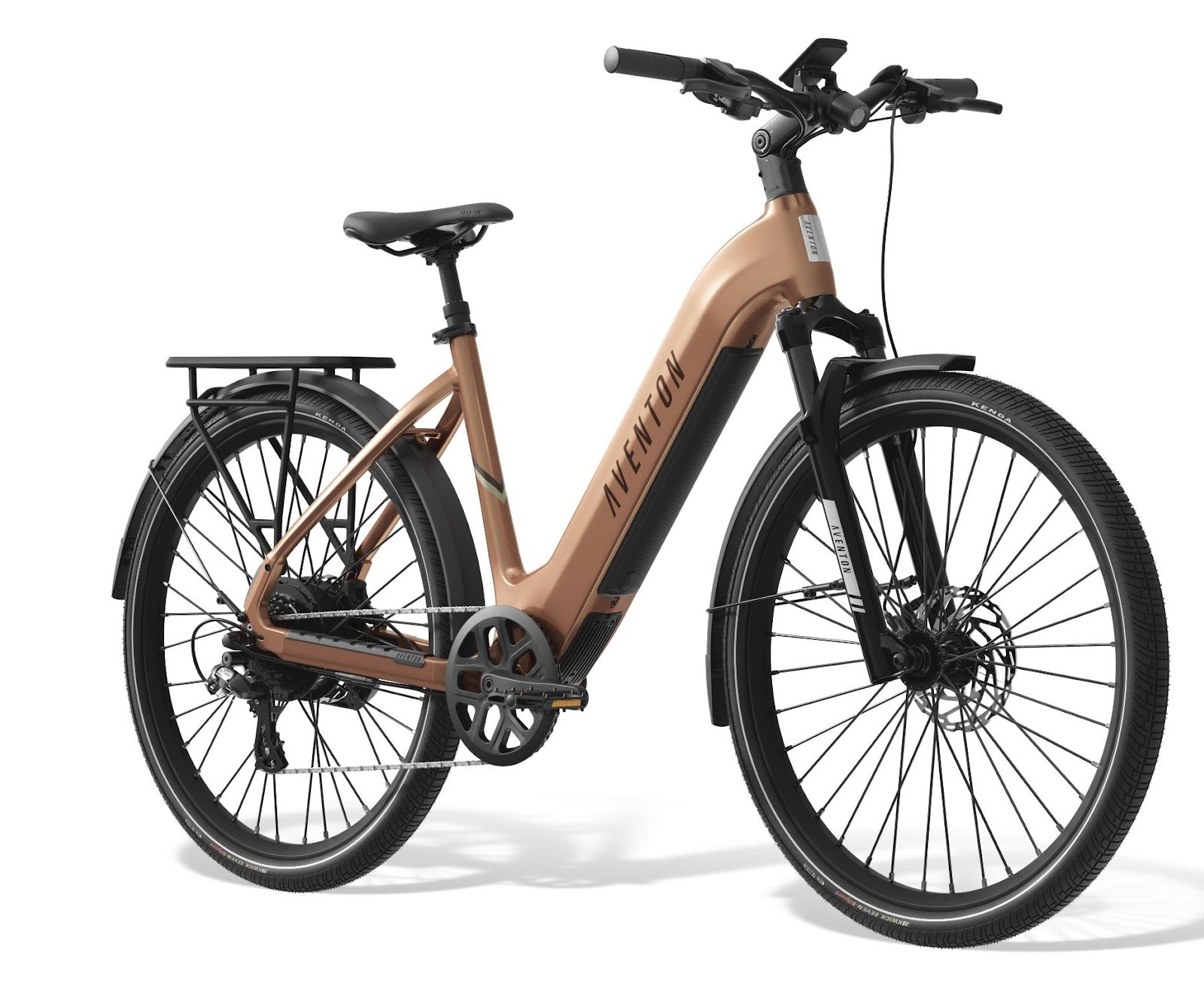 Aventon Level 3 stepthru e-bike in sandstone black color electric commuter bike available at cyclerie in Erie CO.