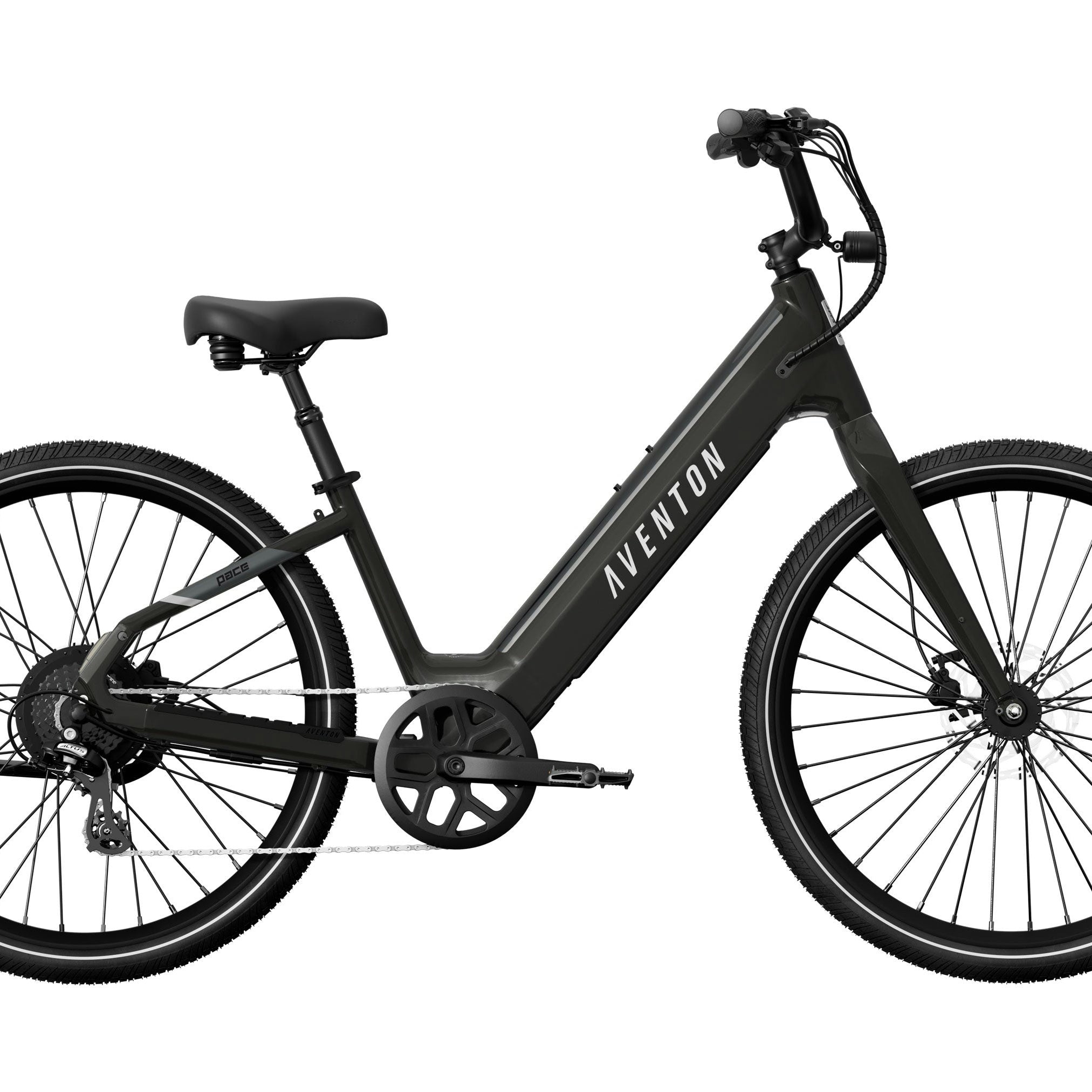 Aventon Pace 4 in flint color cruiser casual electric bike side view available at CyclErie in Erie, CO.