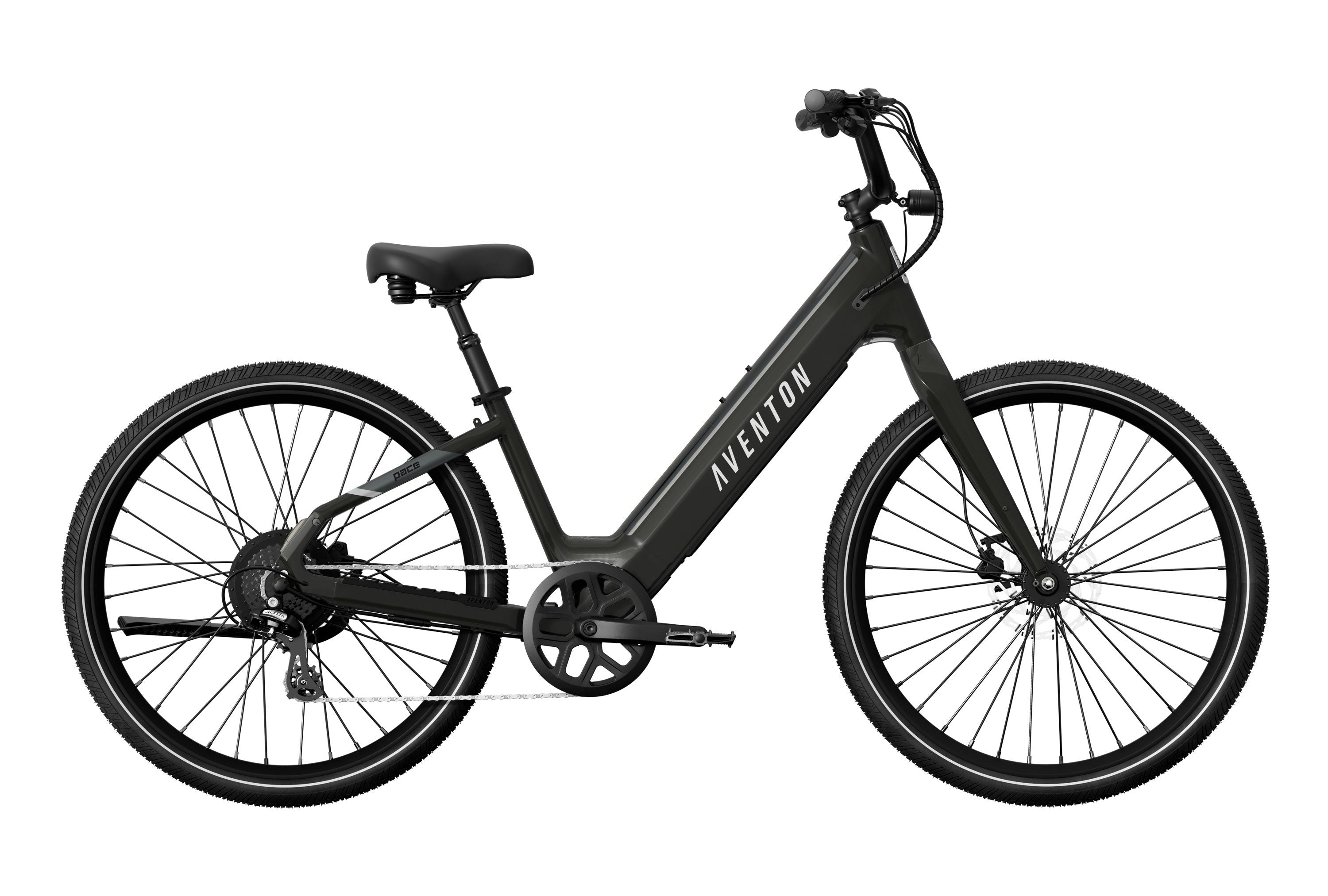 Aventon Pace 4 in flint color cruiser casual electric bike side view available at CyclErie in Erie, CO.