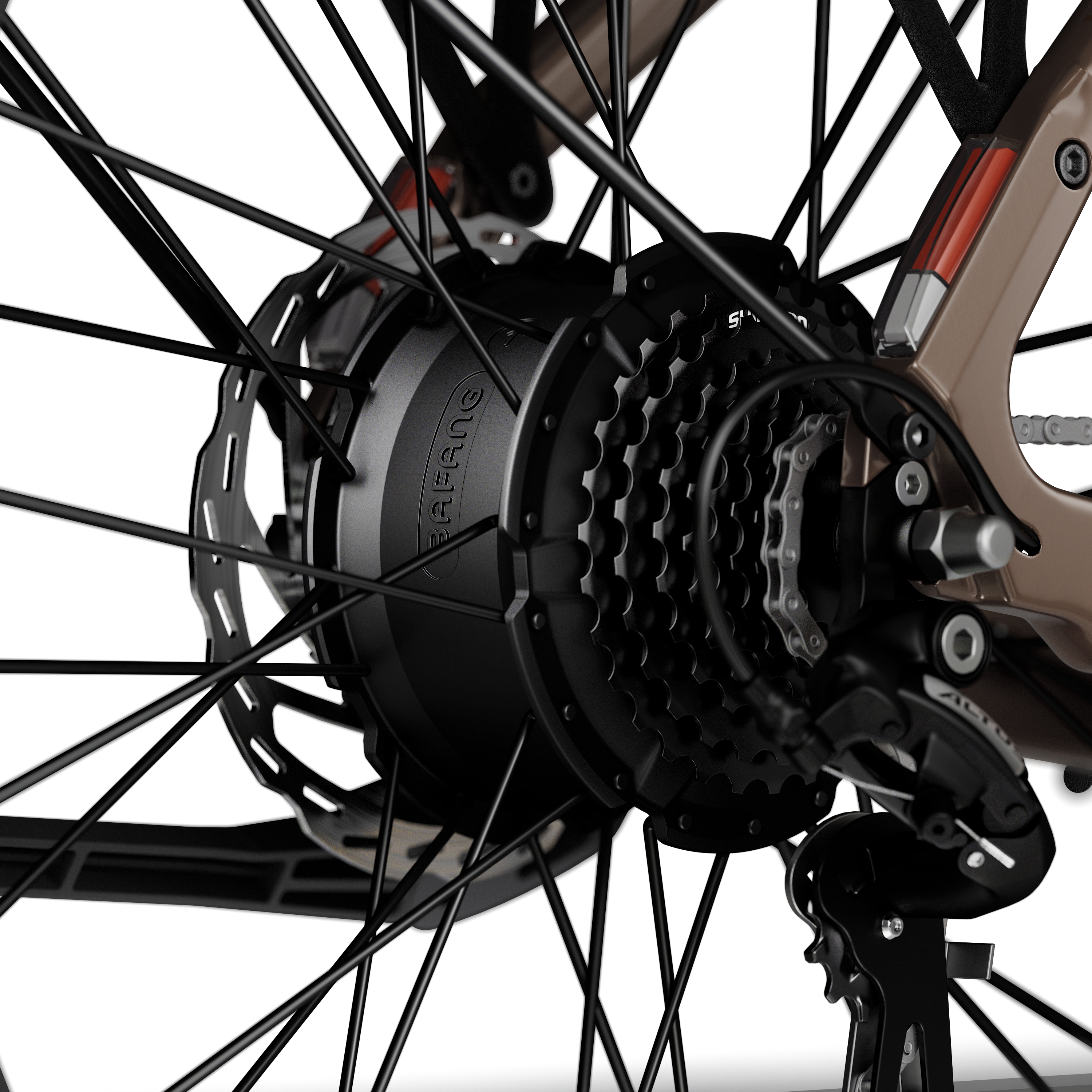 Aventon Aventure 3 rear hub motor, displayed at CyclErie’s ebike shop in Erie, CO.