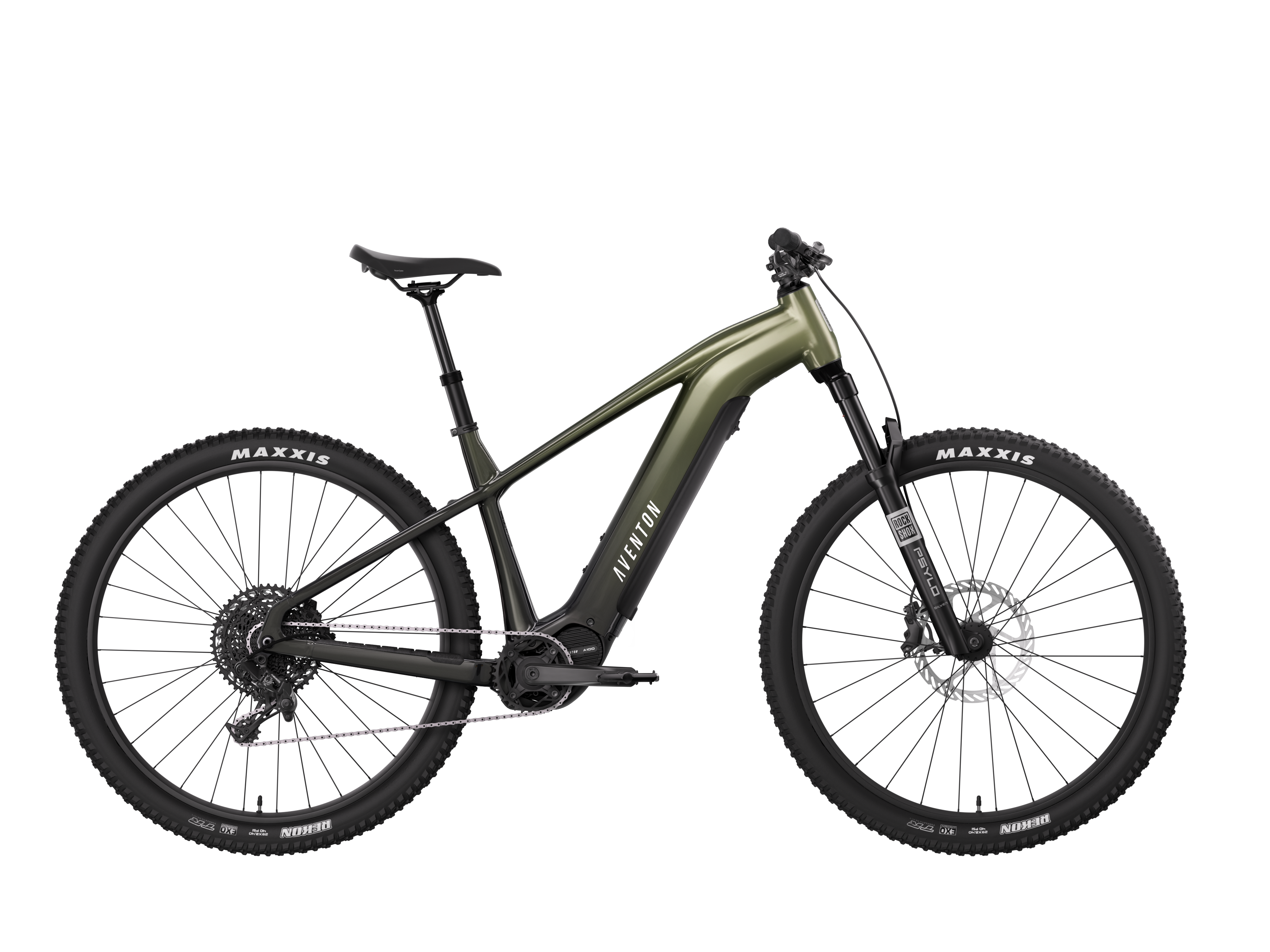 Integrated 708Wh battery on the downtube of the Aventon Ramblas ADV eBike – long-range 20 MPH Class 1 electric mountain bike with up to 90-mile range at CyclErie in Erie CO