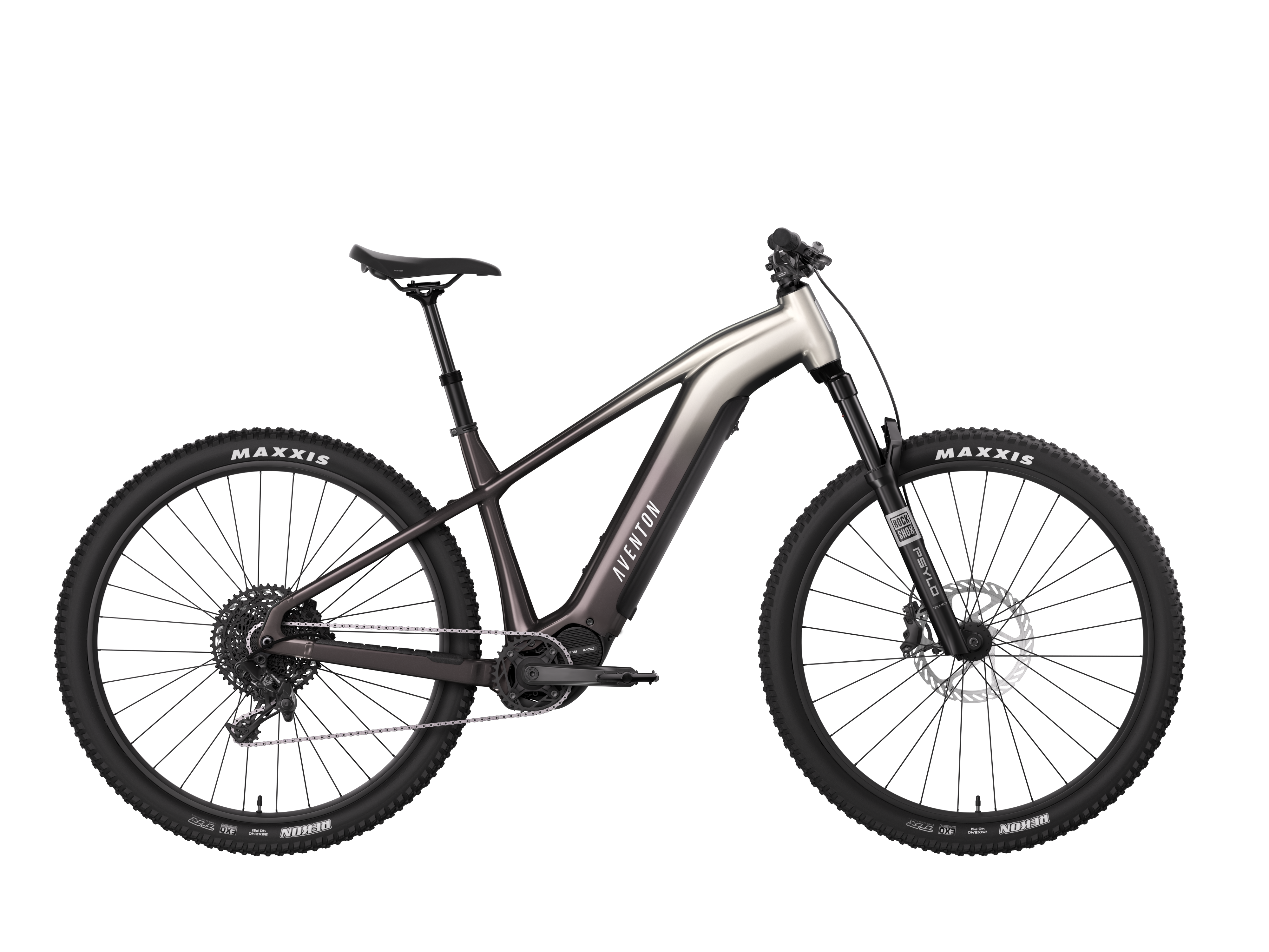 All-new Aventon Ramblas ADV eBike 20 MPH top speed shown in studio – premium Class 1 electric mountain bike available at CyclErie in Erie Colorado with 708Wh battery and tubeless 29-inch wheels