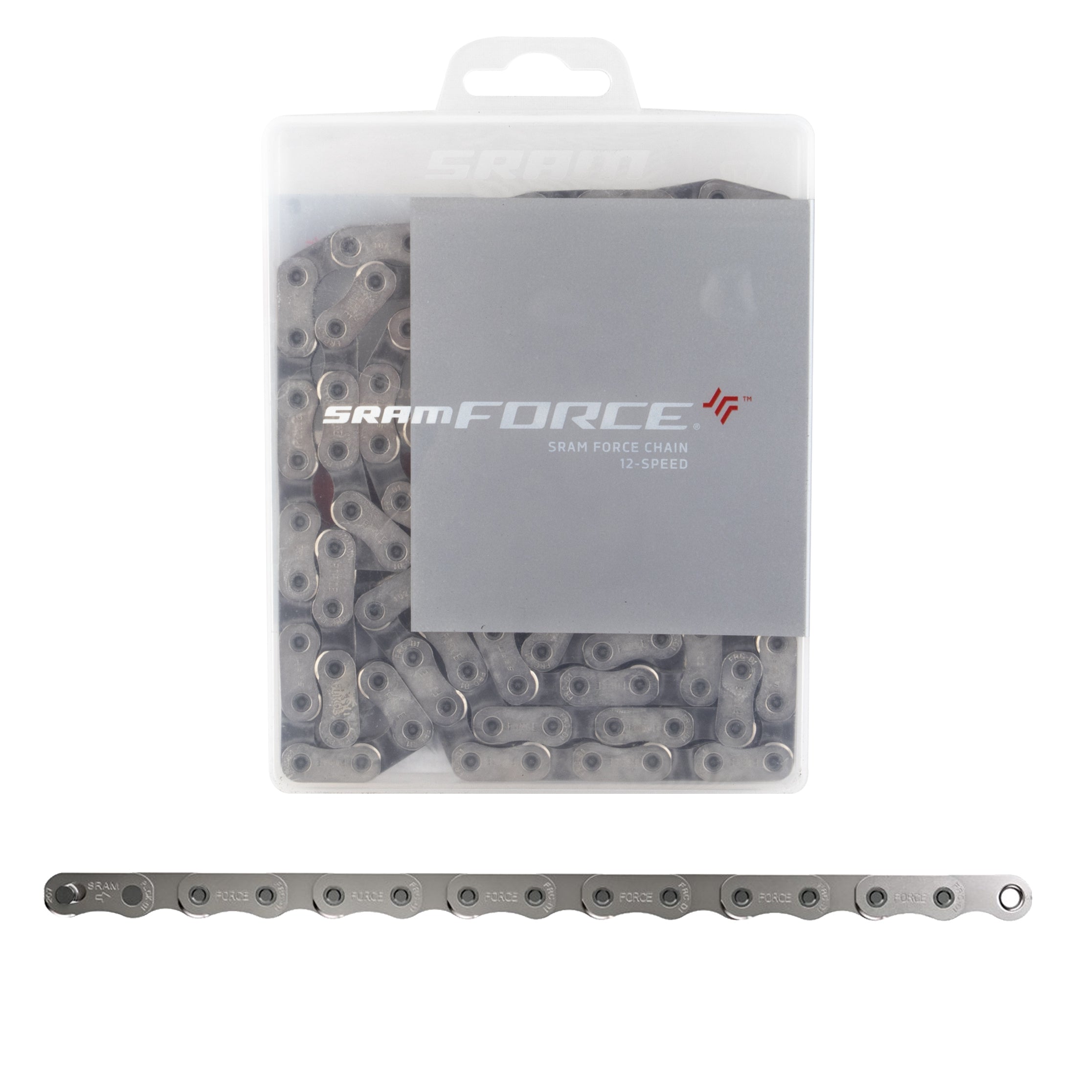 SRAM FORCE 12 Speed Chain with Flattop technology and Hard Chrome plated plates.