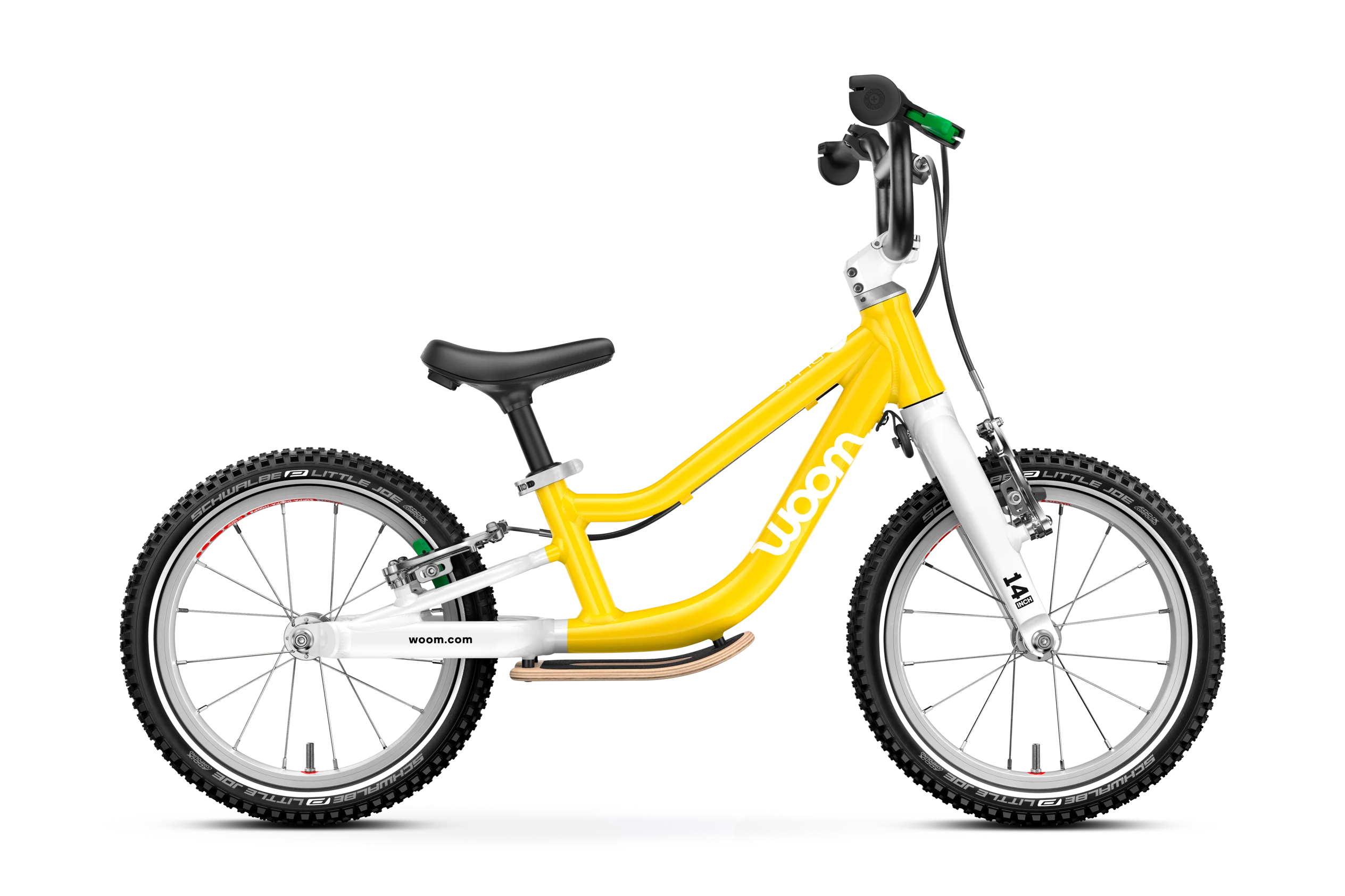 Woom Go 1 Plus Toddler Balance Bike in Vibrant Yellow with Footrest