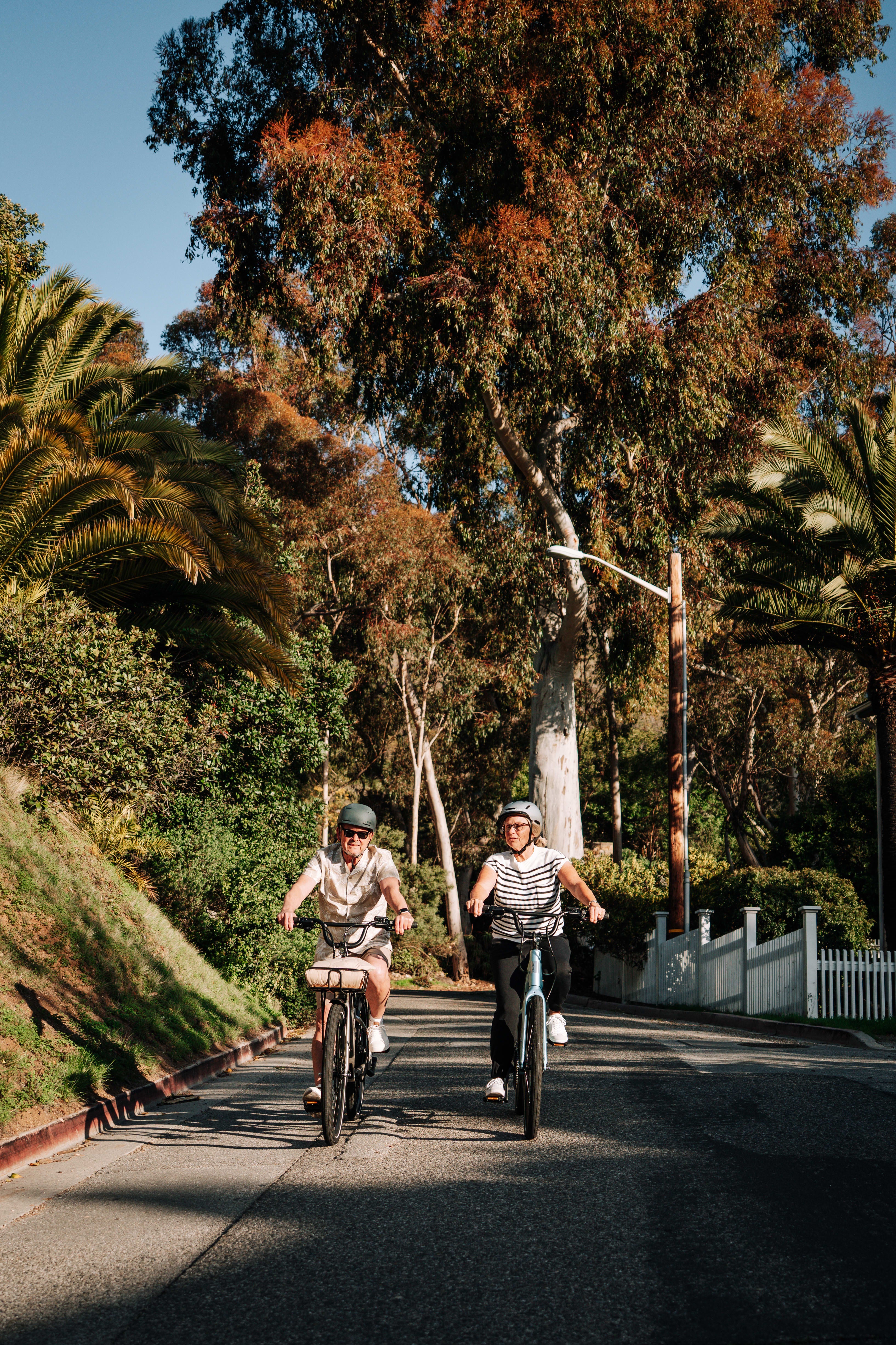 Aventon Pace 4 in mica color with front rack baskets electric cruiser casual bike available at cyclerie in Erie CO.