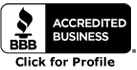 BBB Accredited Business logo with a clickable link to profile.