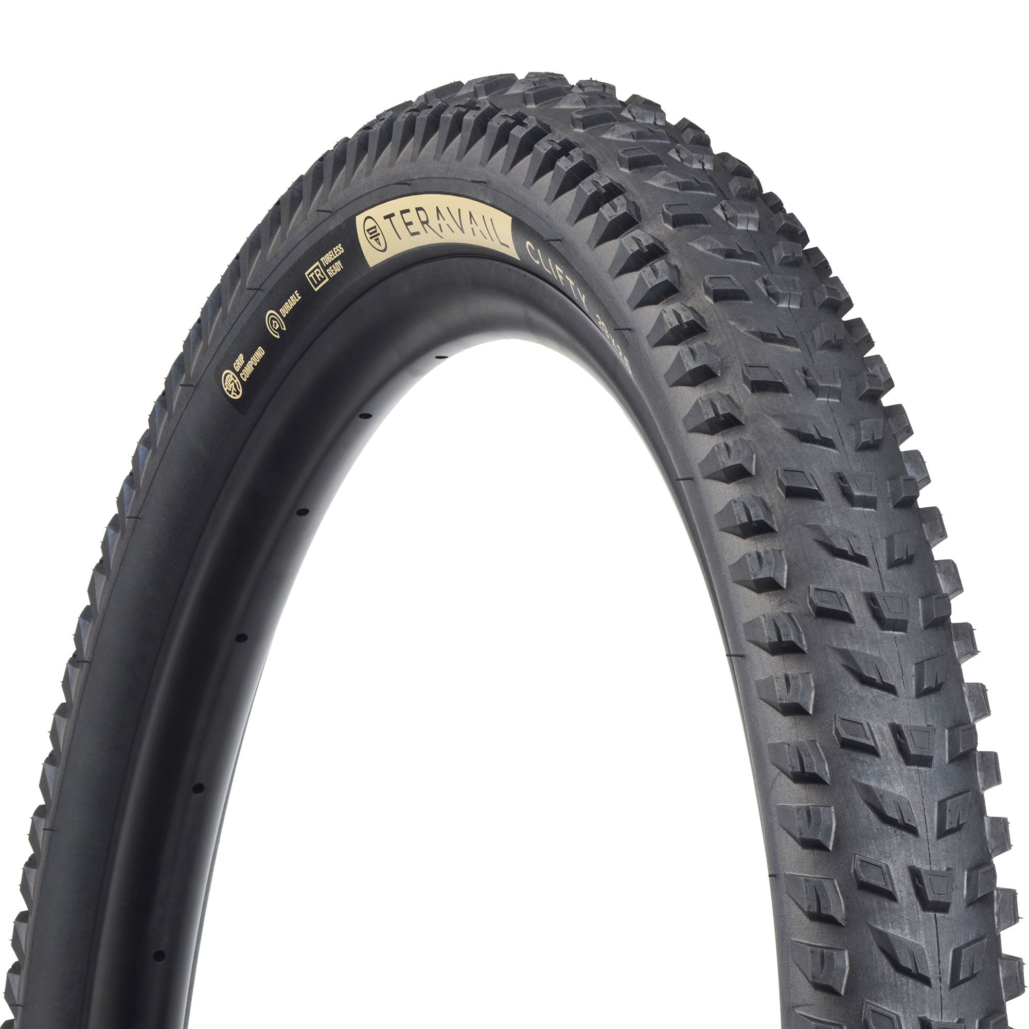 Teravail Clifty Tire on a mountain bike, displayed at CyclErie in Erie, Colorado, ideal for all-mountain trails in the Front Range with its tubeless design and durable grip compound.
