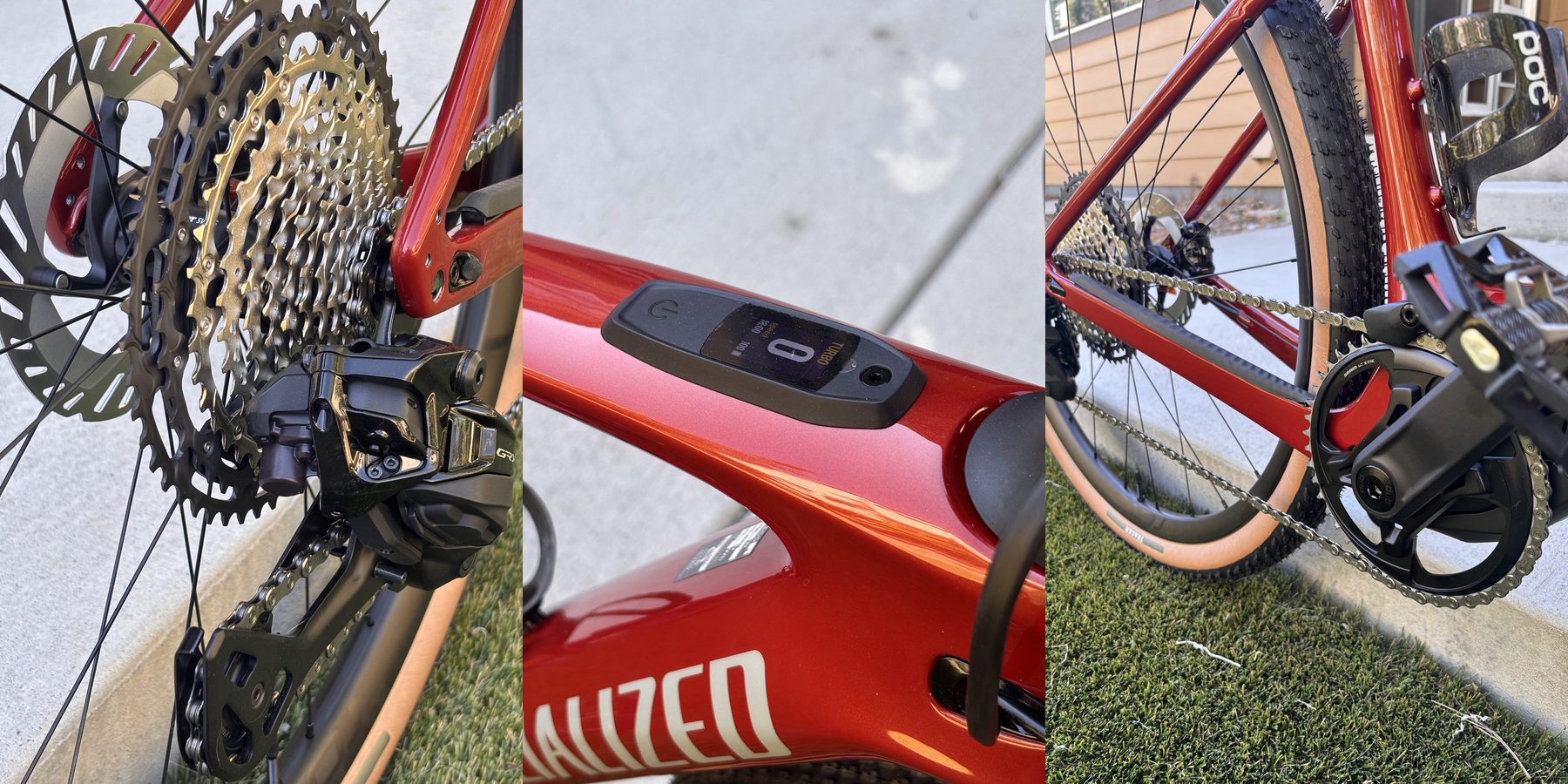 eBike chain on the smallest cassette cog, a top tube display in Turbo mode, and a mid-drive motor and chainring