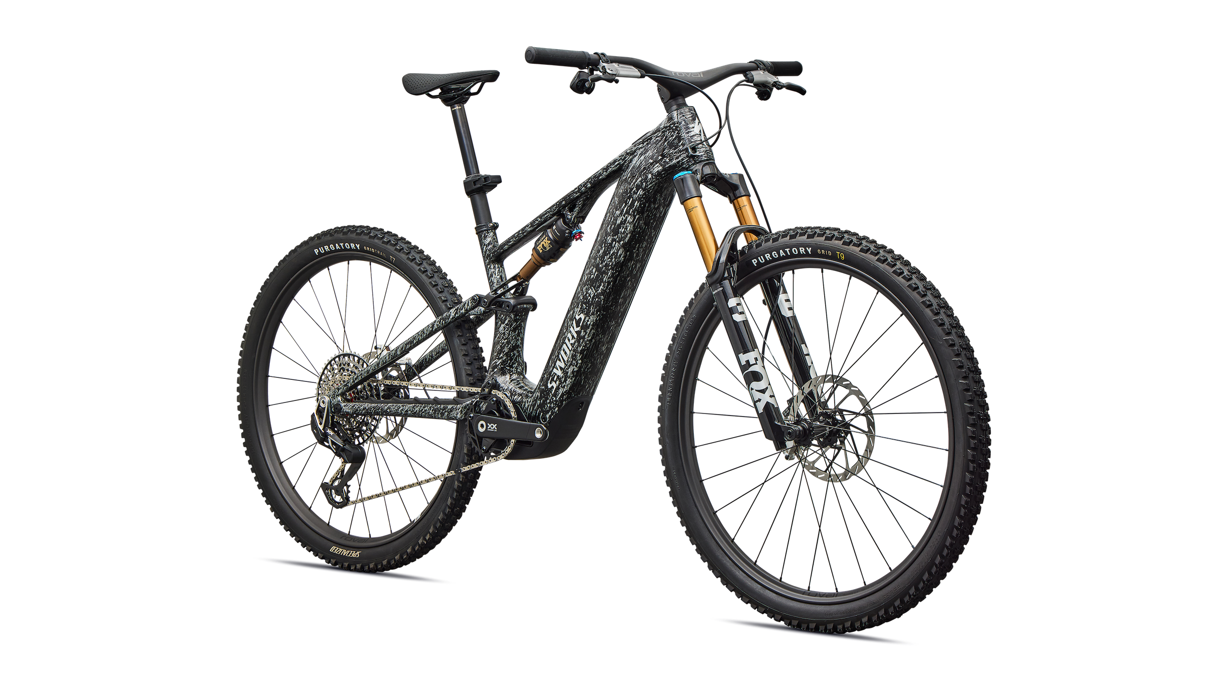 Roval Traverse SL II carbon wheels with Industry 9 Hydra 2 hubs and FOX Factory GENIE rear shock on the Specialized S-Works Turbo Levo R 20 MPH rally eMTB by CyclErie