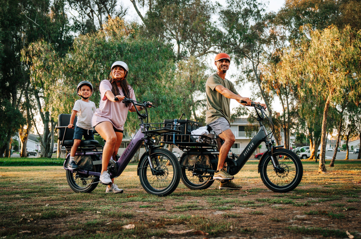 Aventon Abound SR compact cargo ebike out on a ride, available at CyclErie in Erie, CO.
