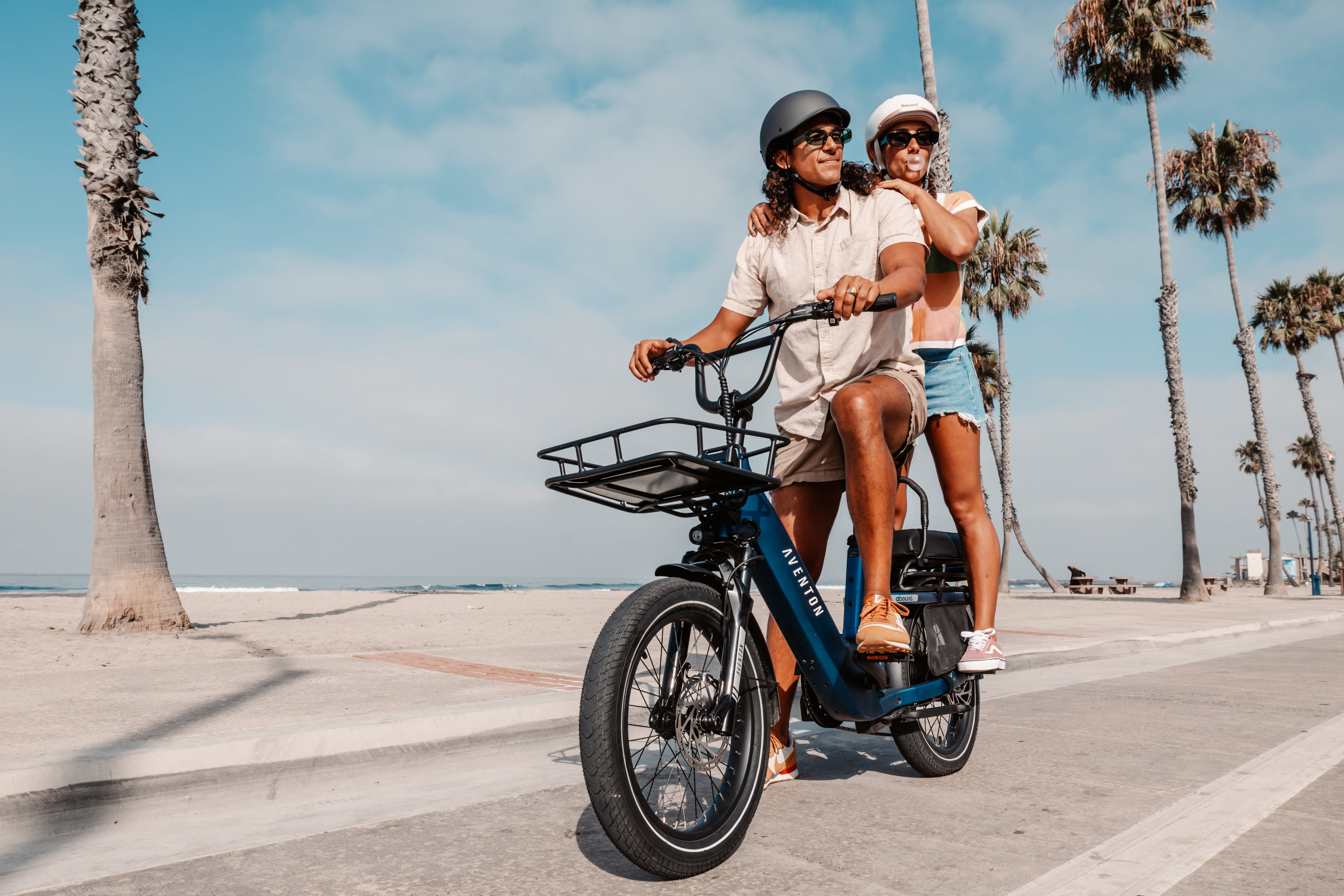 Aventon Abound SR cargo ebike in cobalt with front rack set available at CyclErie in Erie, CO.