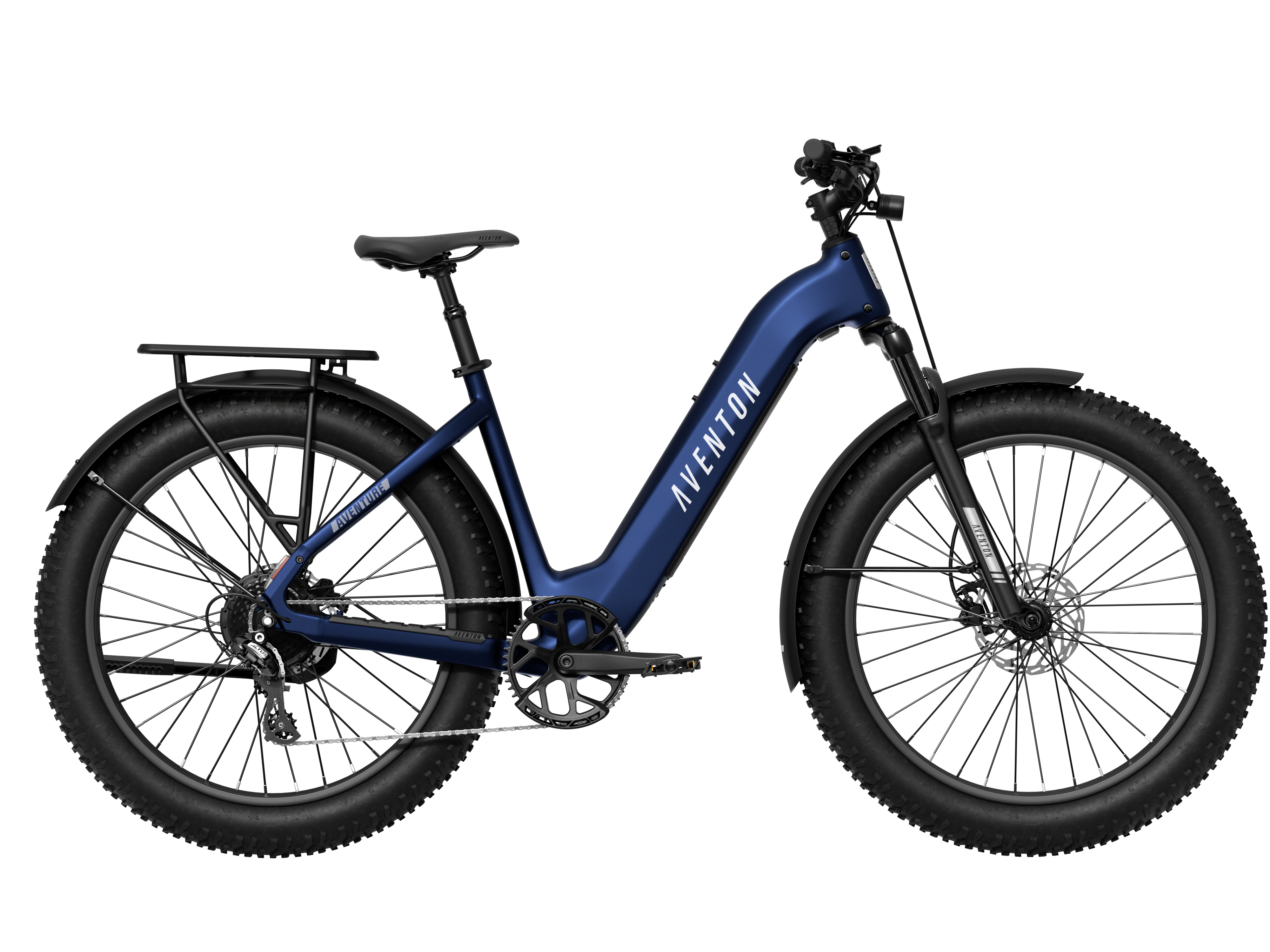 Aventon Aventure 3 Cobalt Blue fat tire electric bike side view available at CyclErie in Erie, CO.