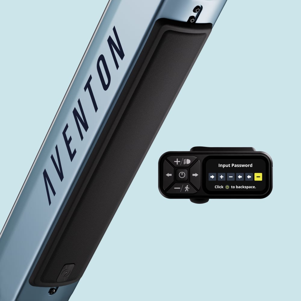 Aventon Pace 4 in blue steel color cruiser casual electric bike password protected available at CyclErie in Erie, CO.