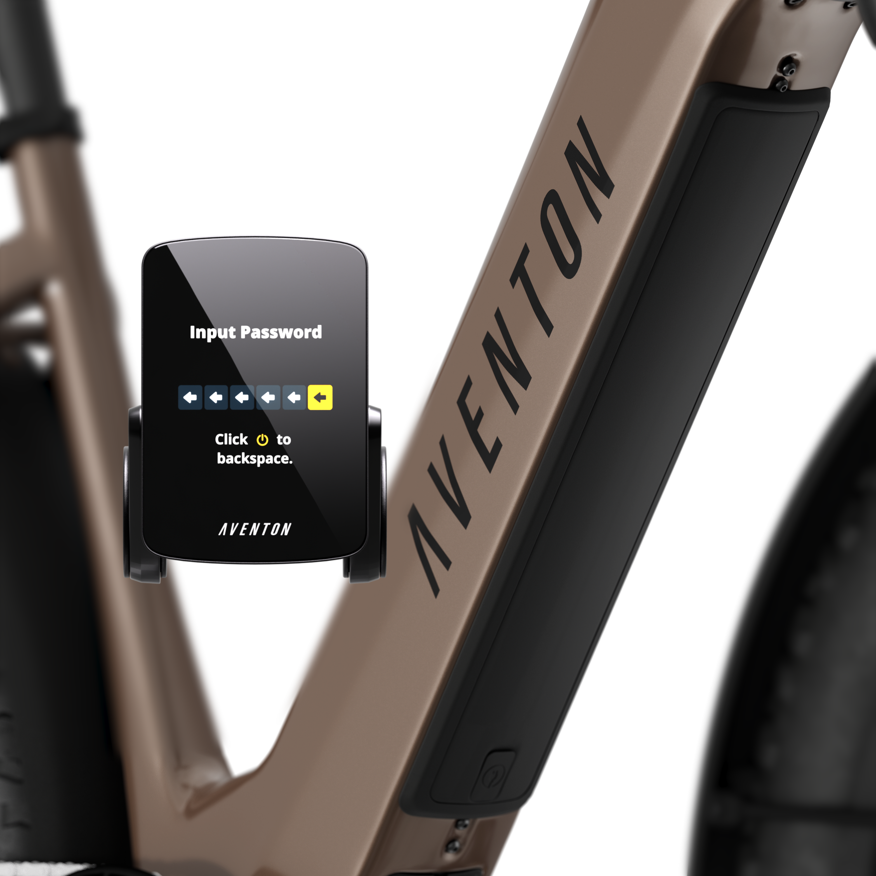 Aventon Aventure 3 keyless battery, displayed at CyclErie’s ebike shop in Erie, CO.