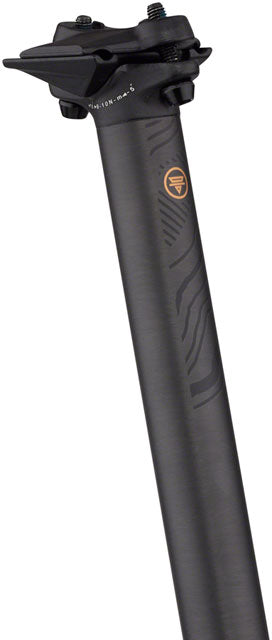 Teravail Stratum Carbon seatpost, 27.2 x 400mm, 0mm offset, matte black carbon with two-bolt aluminum head – side view, CyclErie Longmont & Erie CO