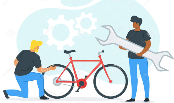 Regular bike being tuned at bike shop