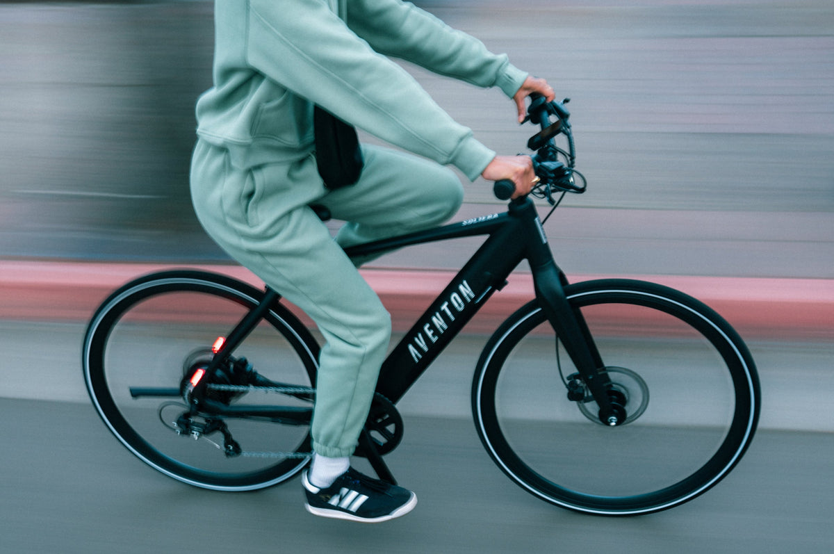 Aventon Soltera 2.5 commuter ebike lifestyle photo, available at CyclErie in Erie, CO.
