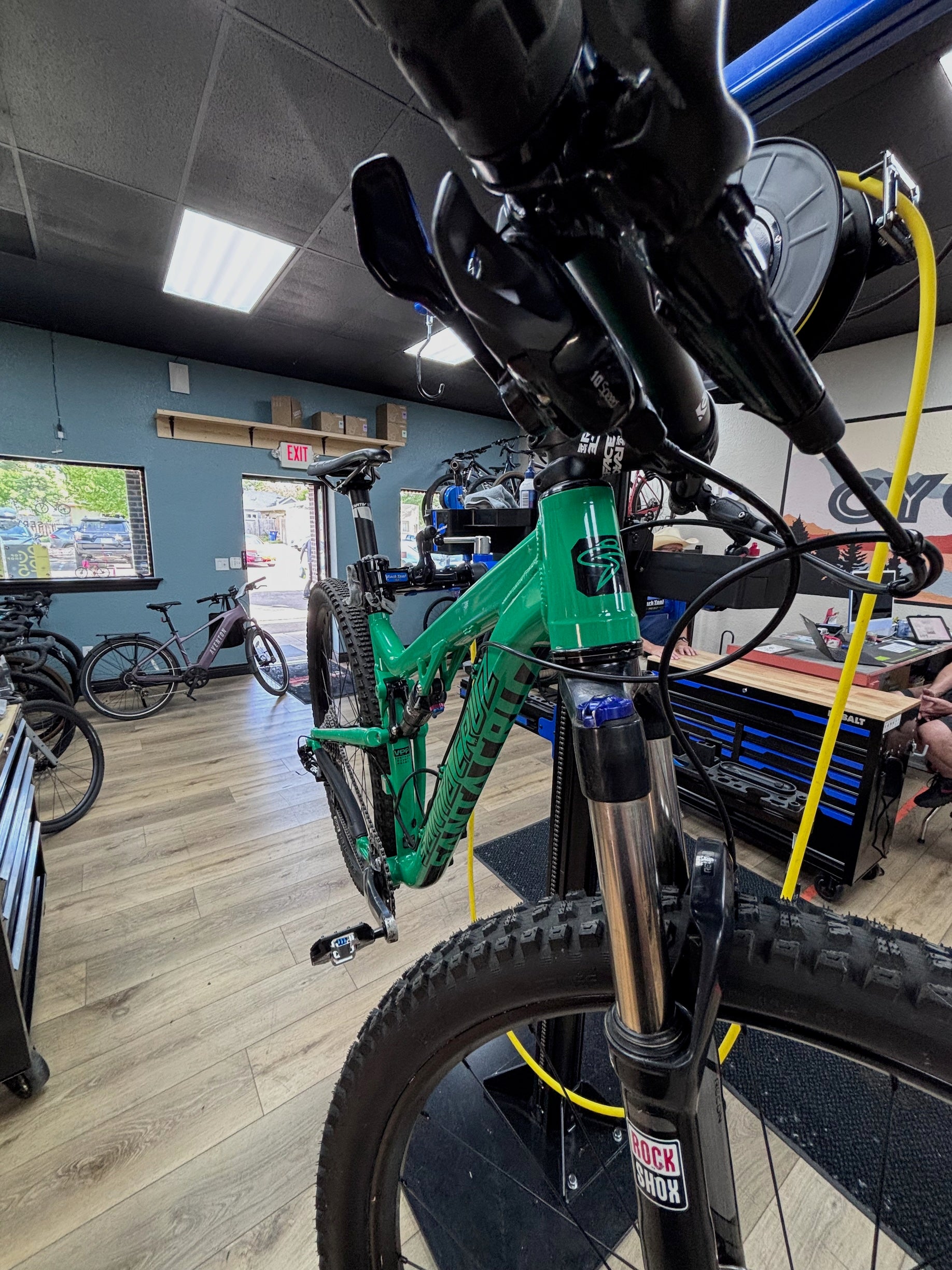Used Santa Cruz Tallboy 2 full suspension mountain bike for sale at CyclErie in Erie Colorado - side profile view of this lightweight 29er XC trail bike
